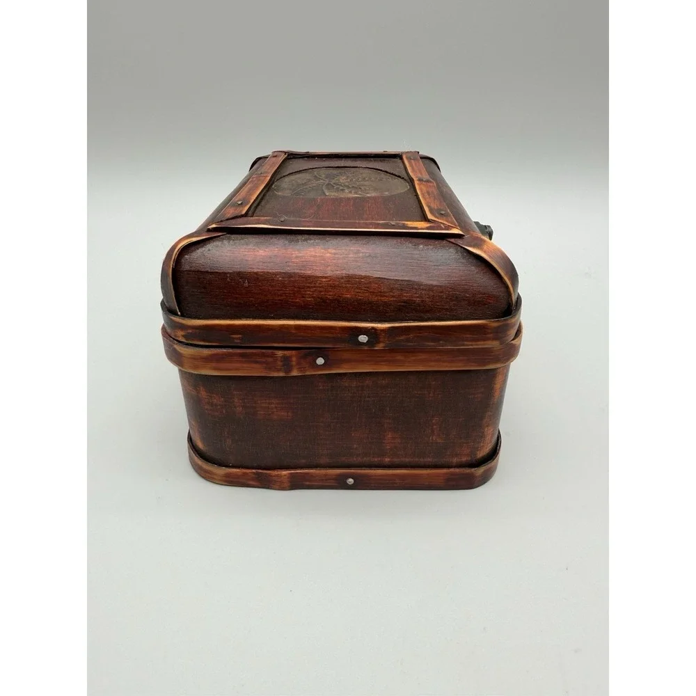 Decorative Wooden Keepsake Box Palm Tree Medallions Trinket Storage